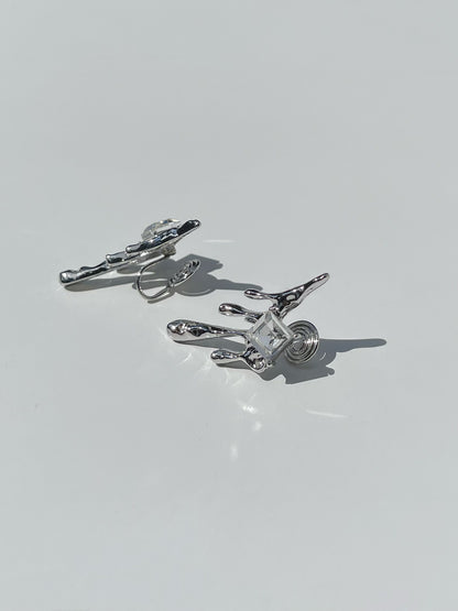 Silver Diamante Lava Drops Clip On Earrings