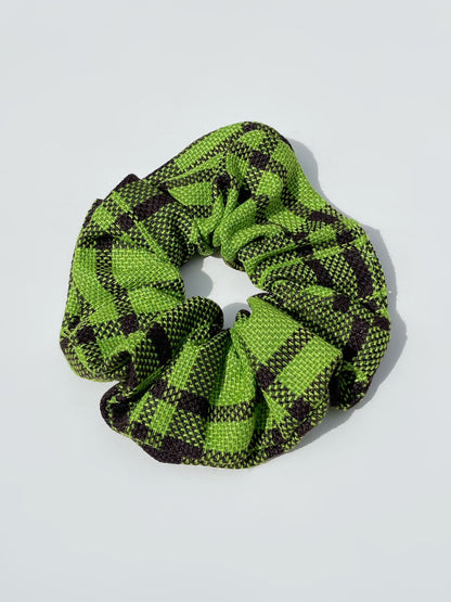 Linen Textured Scrunchie Black and Green Checked