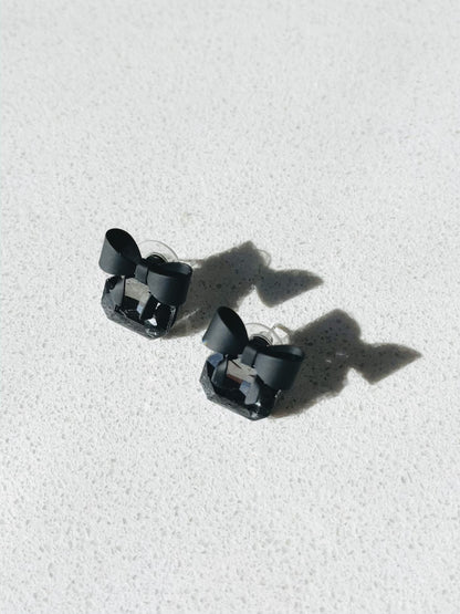 Black Crystal Matte Bow Earrings