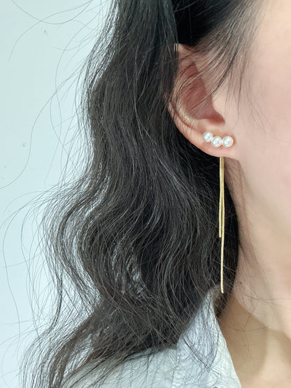 Golden Pearlised with Back Chain Stud Earrings