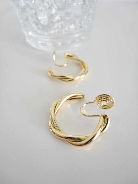 Golden Double Twist Hoop Clip On Earrings