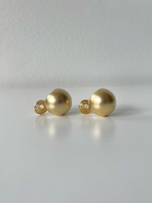 Golden Matte Ball Hoop Clip On Earrings