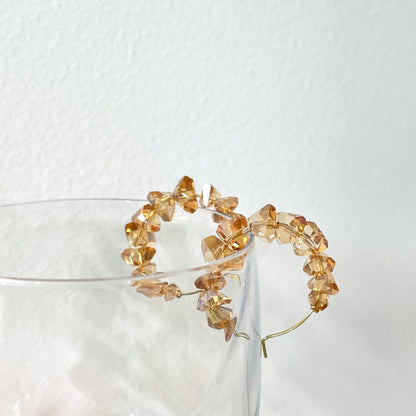 Light Brown Multi Crystal Hoop Earrings. Handmade clip-on earrings for women.