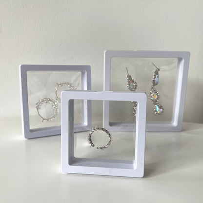 Transparent Suspended Floating Display Jewellery Storage Box 9x9x2cm White