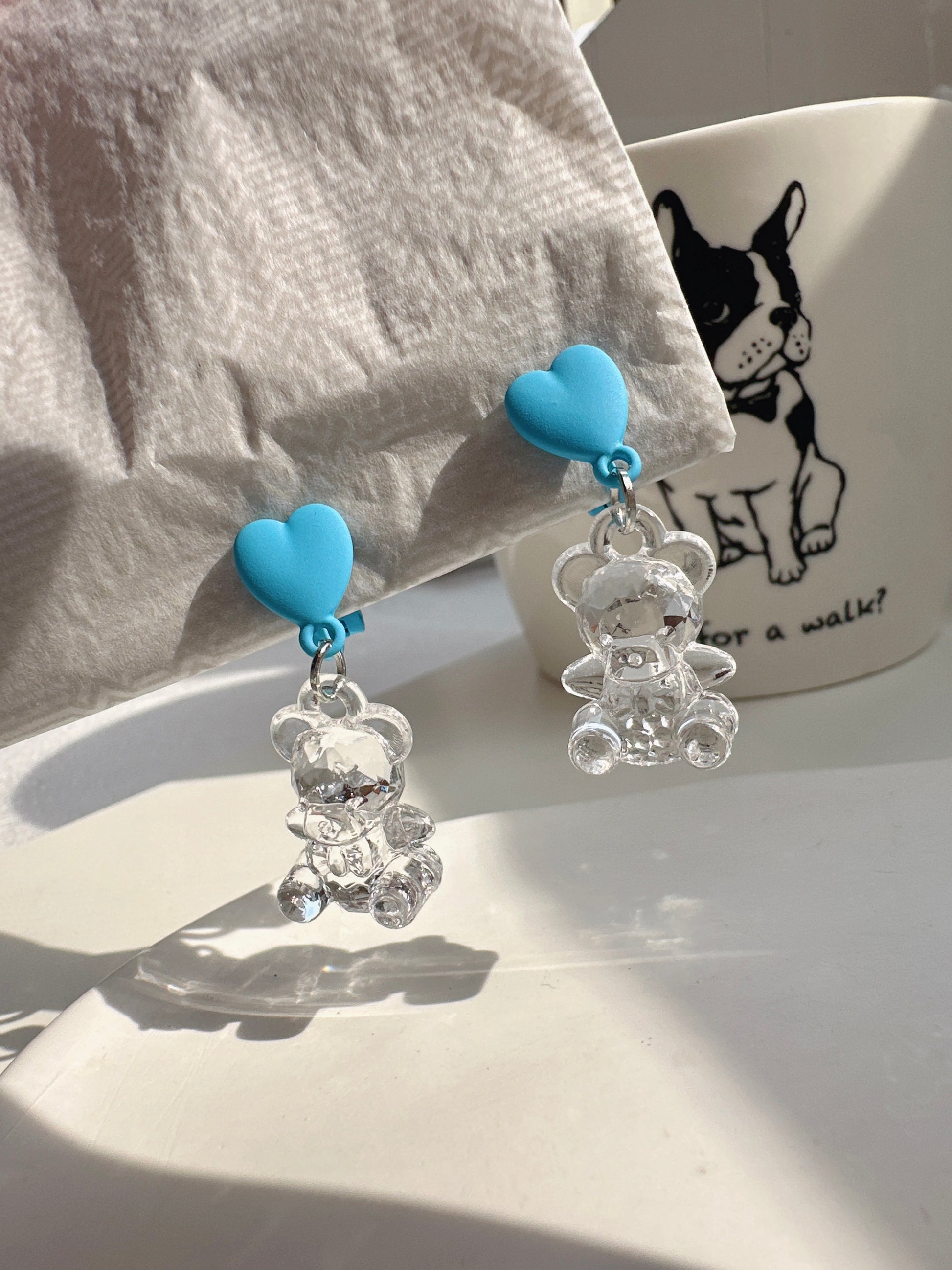 Acrylic Transparent Bear Clip On Earrings