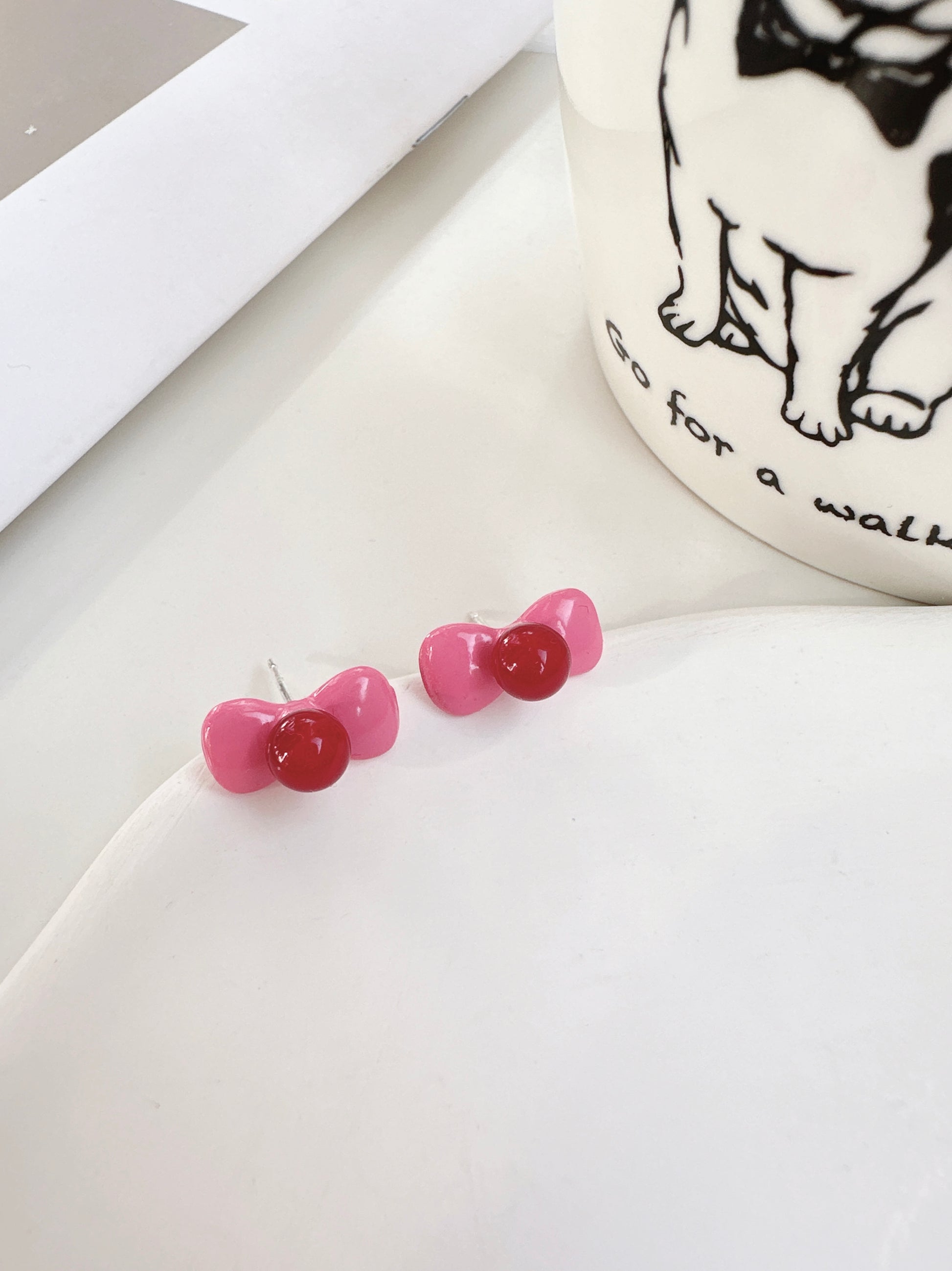 Pink Bow Stud Earrings