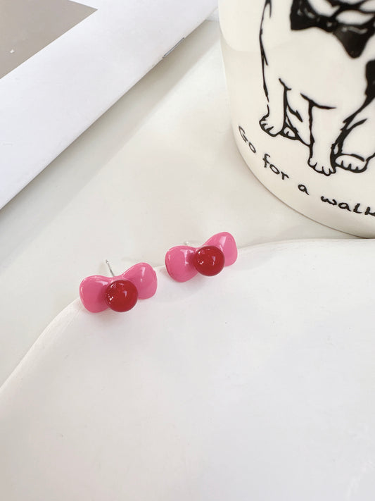 Pink Bow Stud Earrings