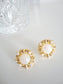 Golden Round Pearlised White Opal Stud Earrings