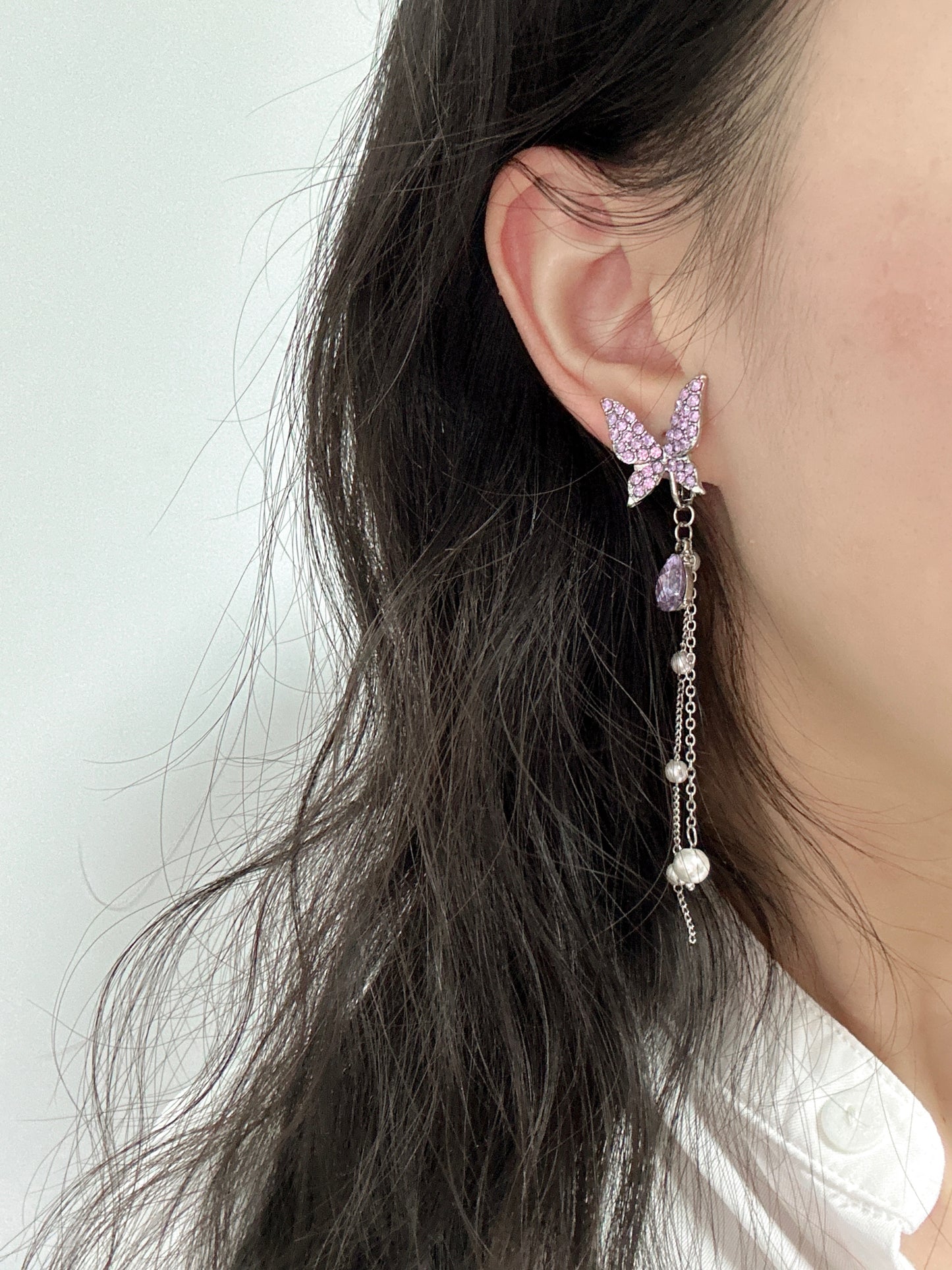 Purple Diamante Butterfly Clip On Earrings