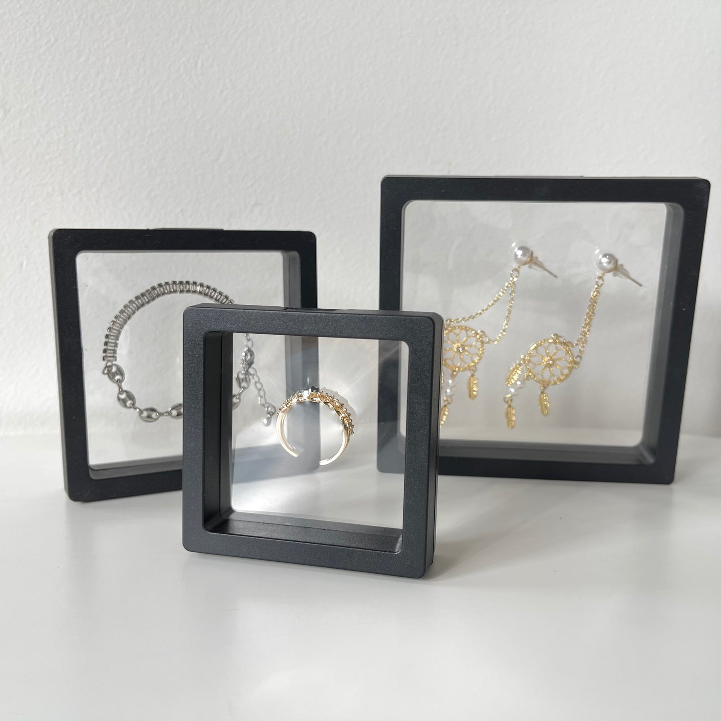 Transparent Suspended Floating Display Jewellery Storage Box 7x7x2cm Black