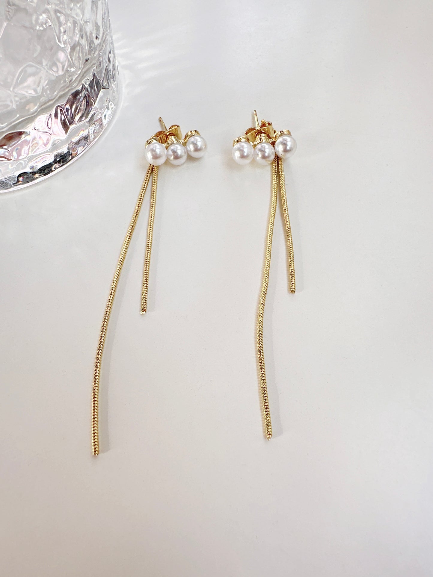 Golden Pearlised with Back Chain Stud Earrings