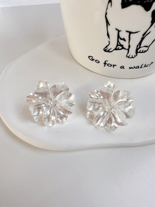 Pearlescent White Camellia Stud Earrings