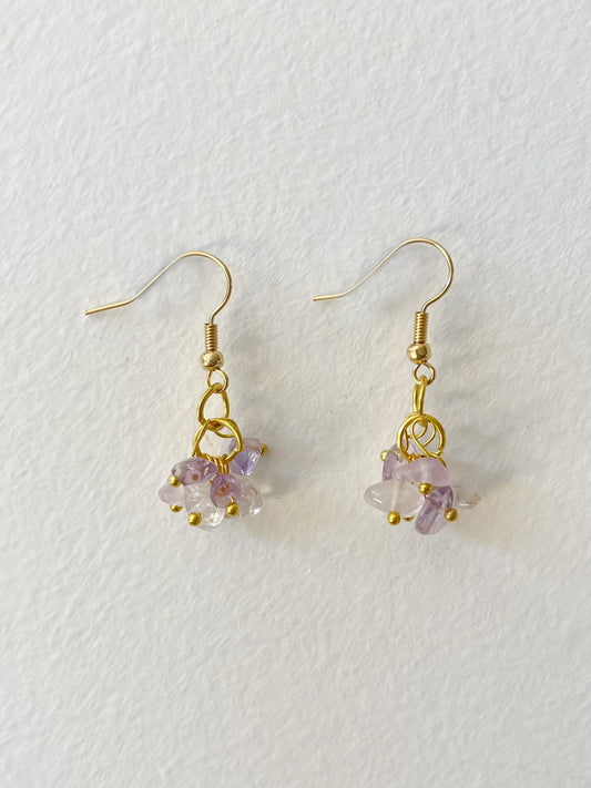 Amethyst natural tiny stones hook earrings