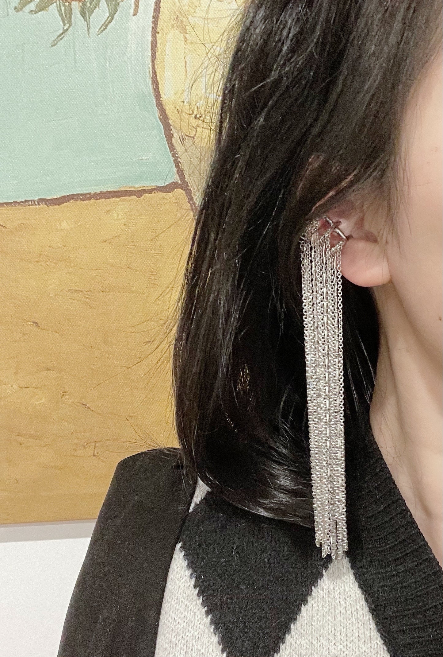 Silver Long Tassel Ear Cuff