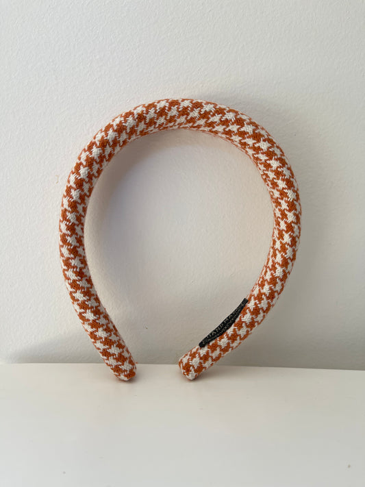Vintage Headband Orange and White Houndstooth