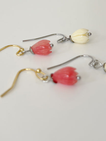 Cute baby pink tulip hook earrings