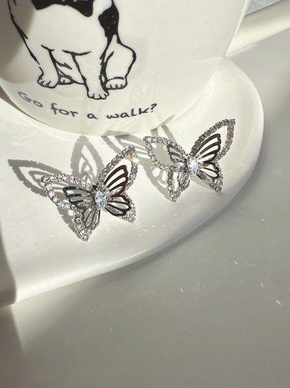 Silver Zircon Layered Butterfly Stud Earrings