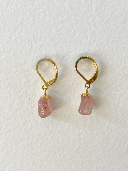 Rose quartz natural stone hoop earrings