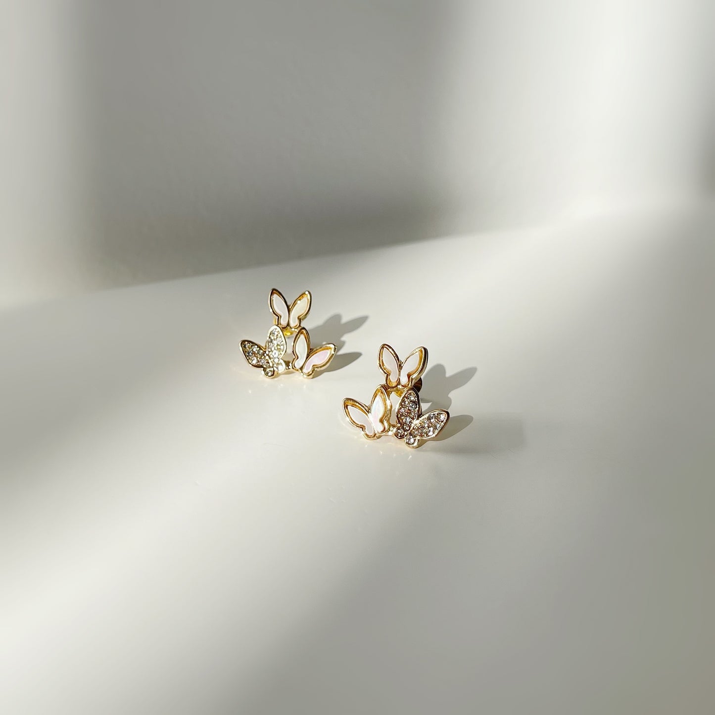 Nacre Diamante Triple Butterfly Stud Earrings