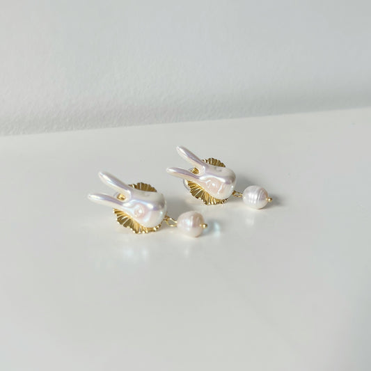 Baroque Freshwater Pearl White Rabbit Drop Clip On Earrings