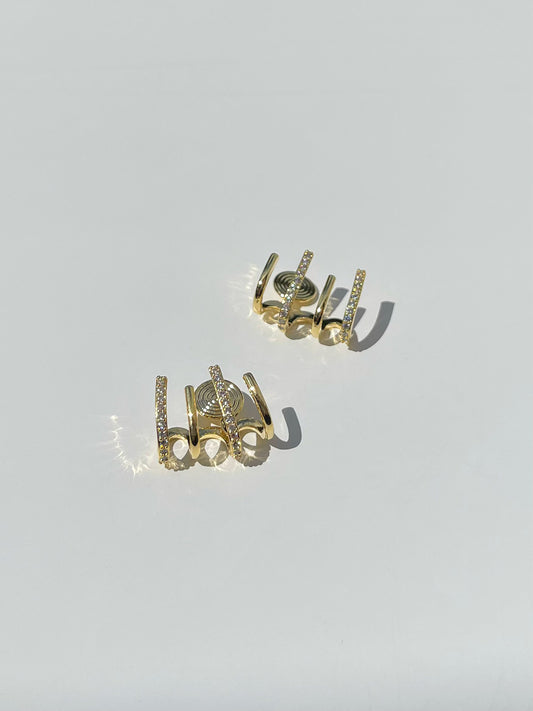 Golden Diamante Curve Clip On Earrings