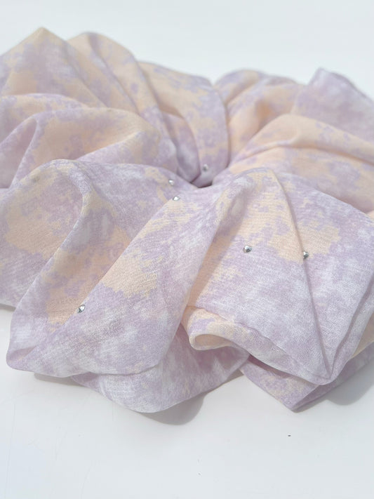 Diamante Chiffon Scrunchie Mix Yellow/Purple