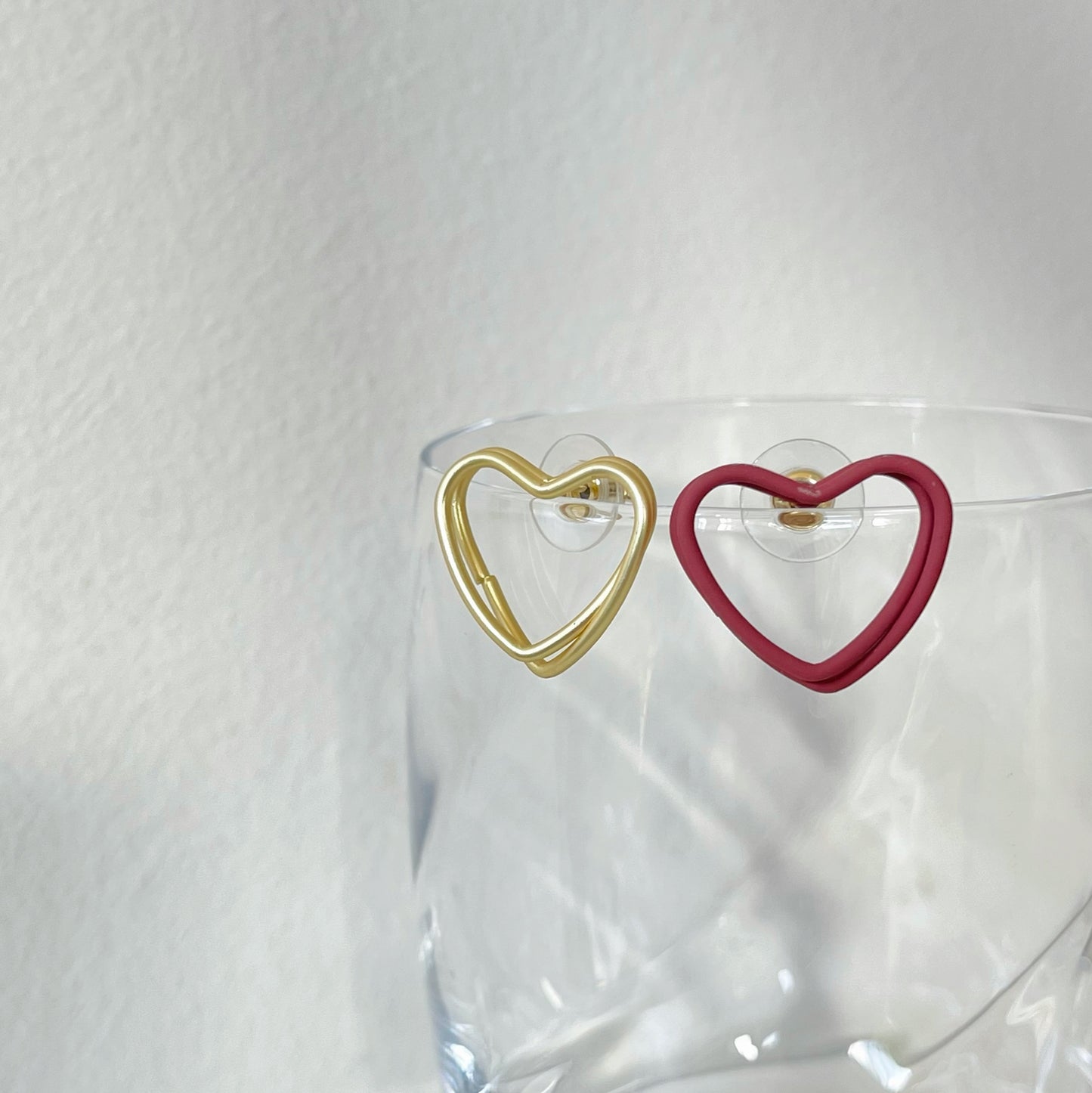 Red & Golden Matte Open Heart Stud Earrings