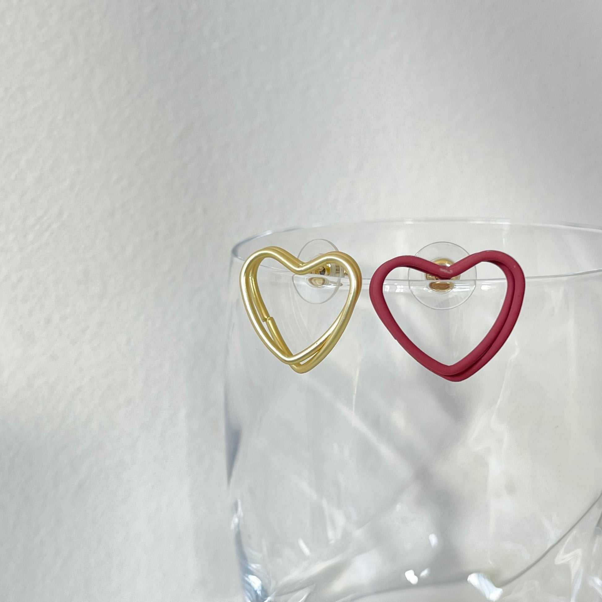 Red & Golden Matte Open Heart Stud Earrings