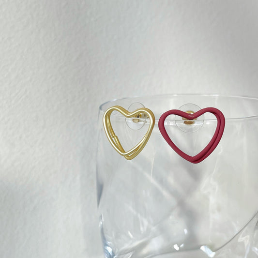 Red & Golden Matte Open Heart Stud Earrings