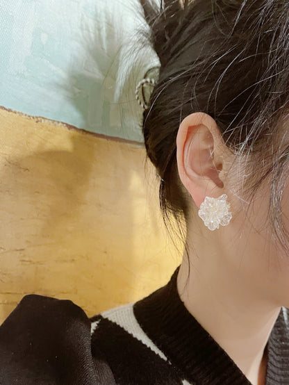 Ice Flower Clip On Earrings