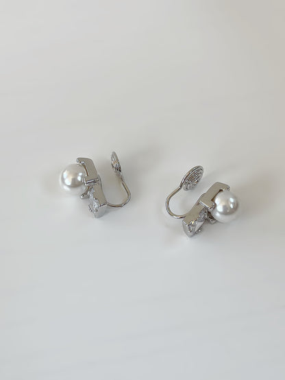 Silver Diamante Pearlised Clip On Earrings