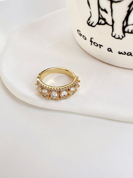 Golden Zircon Open Ring. gold-tone clip-on earrings for women.