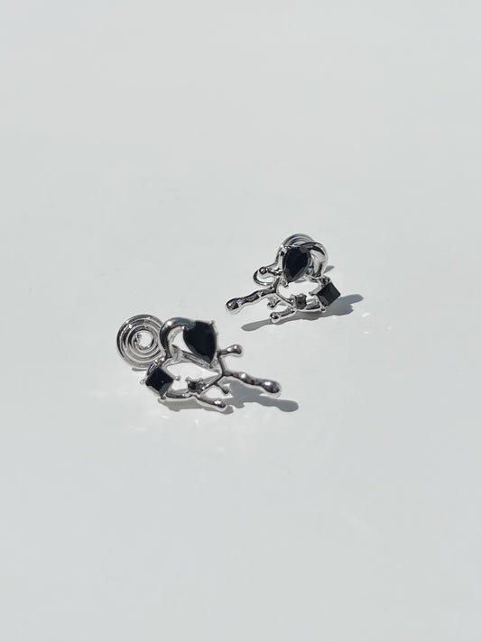 Silver Diamante Heart Drops Clip On Earrings