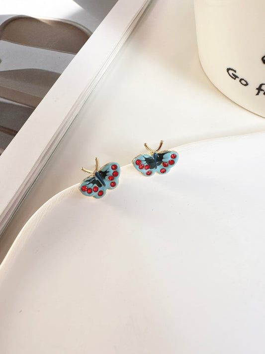 Mini Diamante Blue Butterfly Stud Earrings