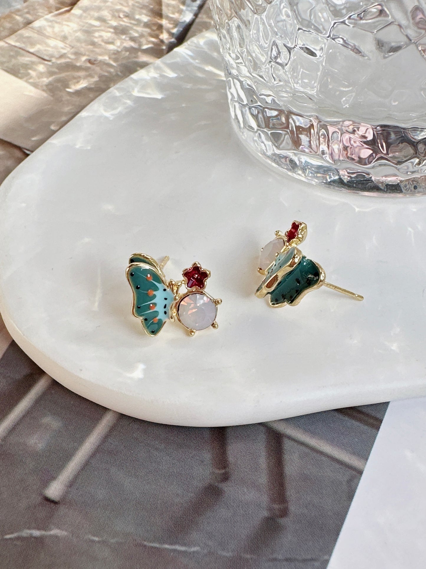 Three-Dimensional Blue Butterfly Stud Earrings
