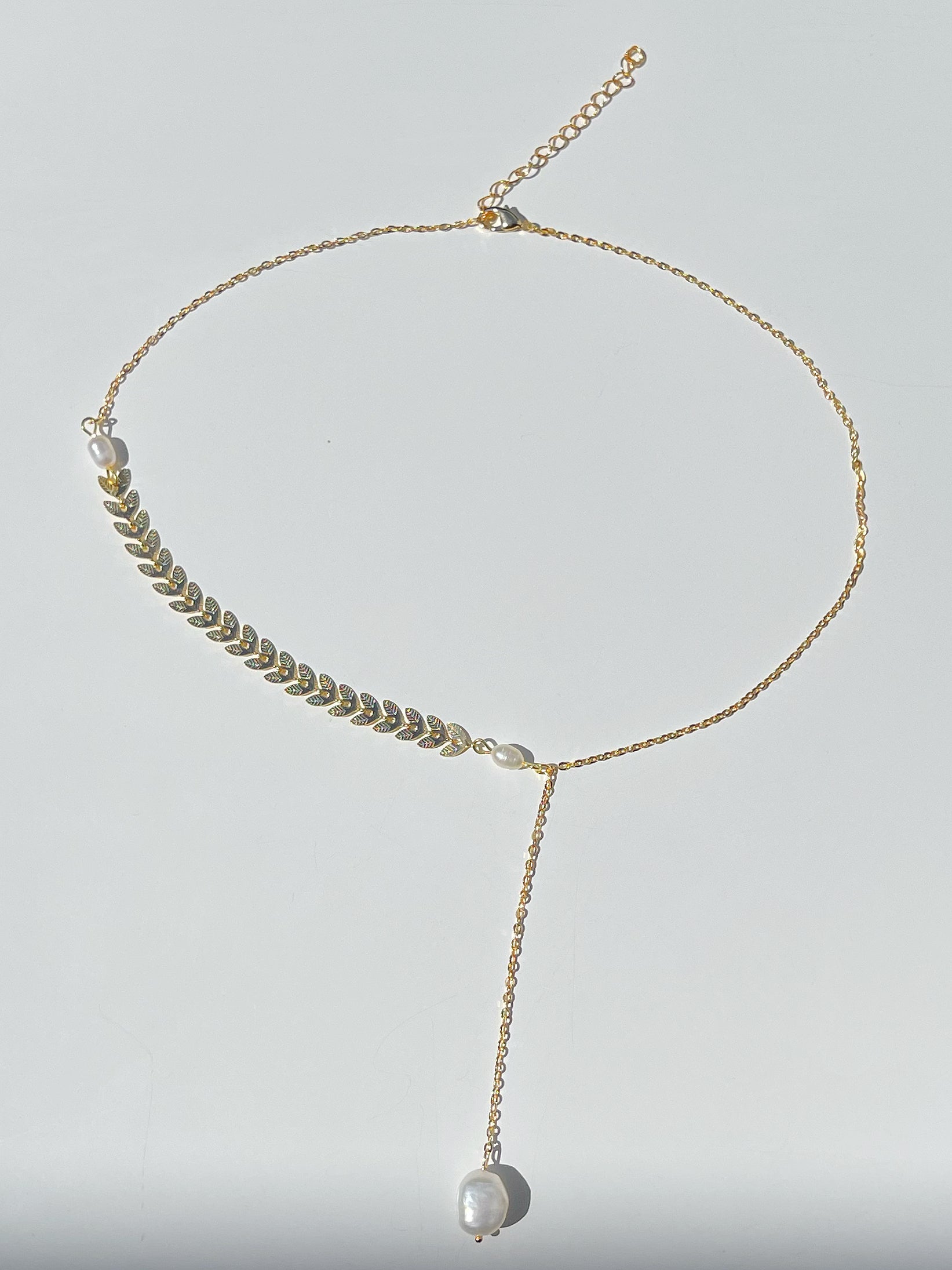 Golden Leaf Shaped Pearl Necklace