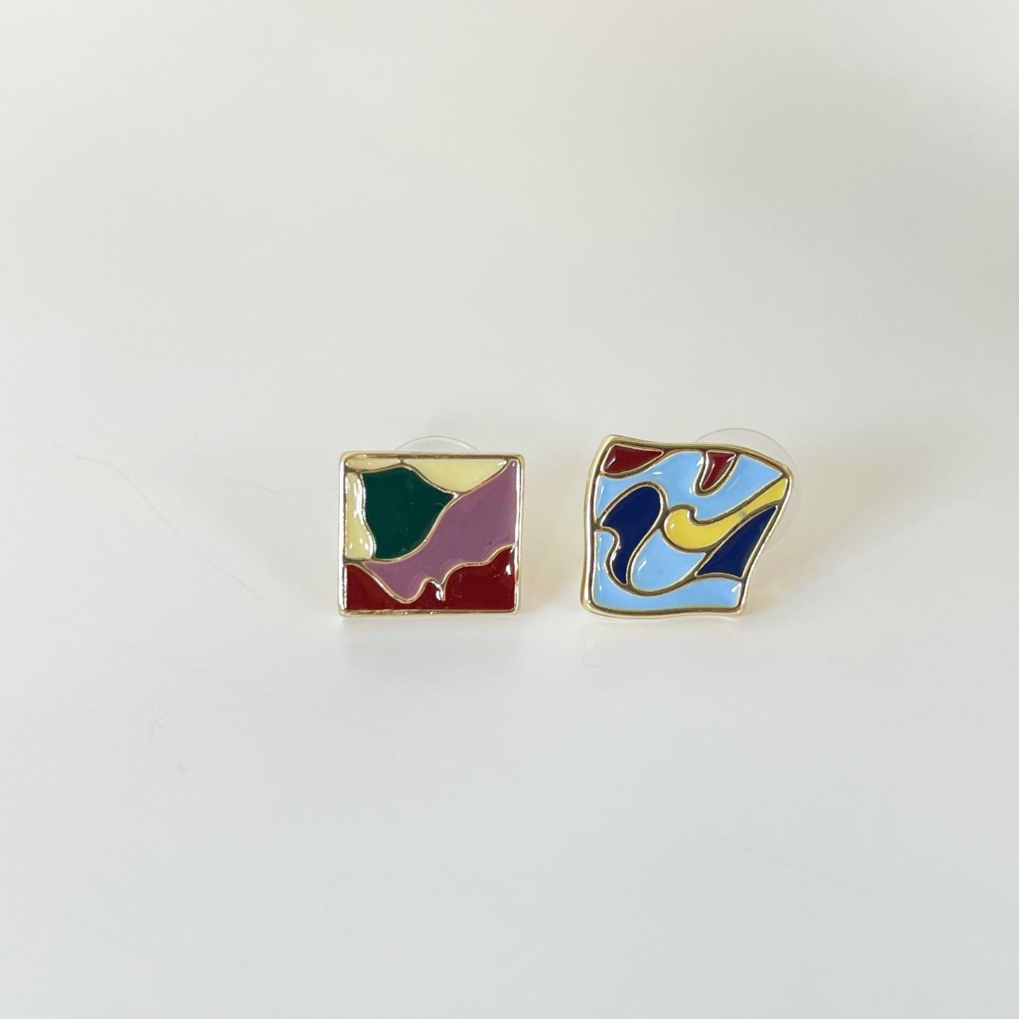 Multicolored Geometric Enamel Stud Earrings