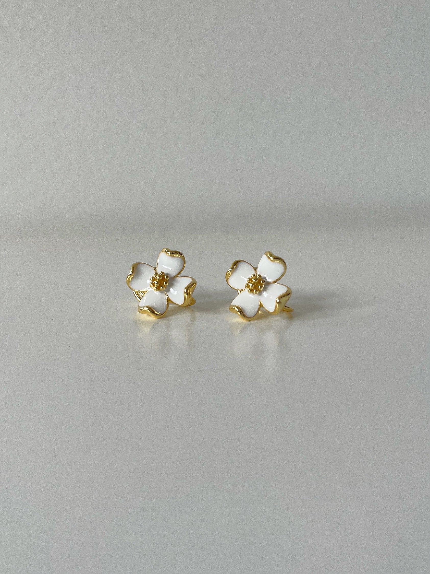 White Flower Clip On Earrings