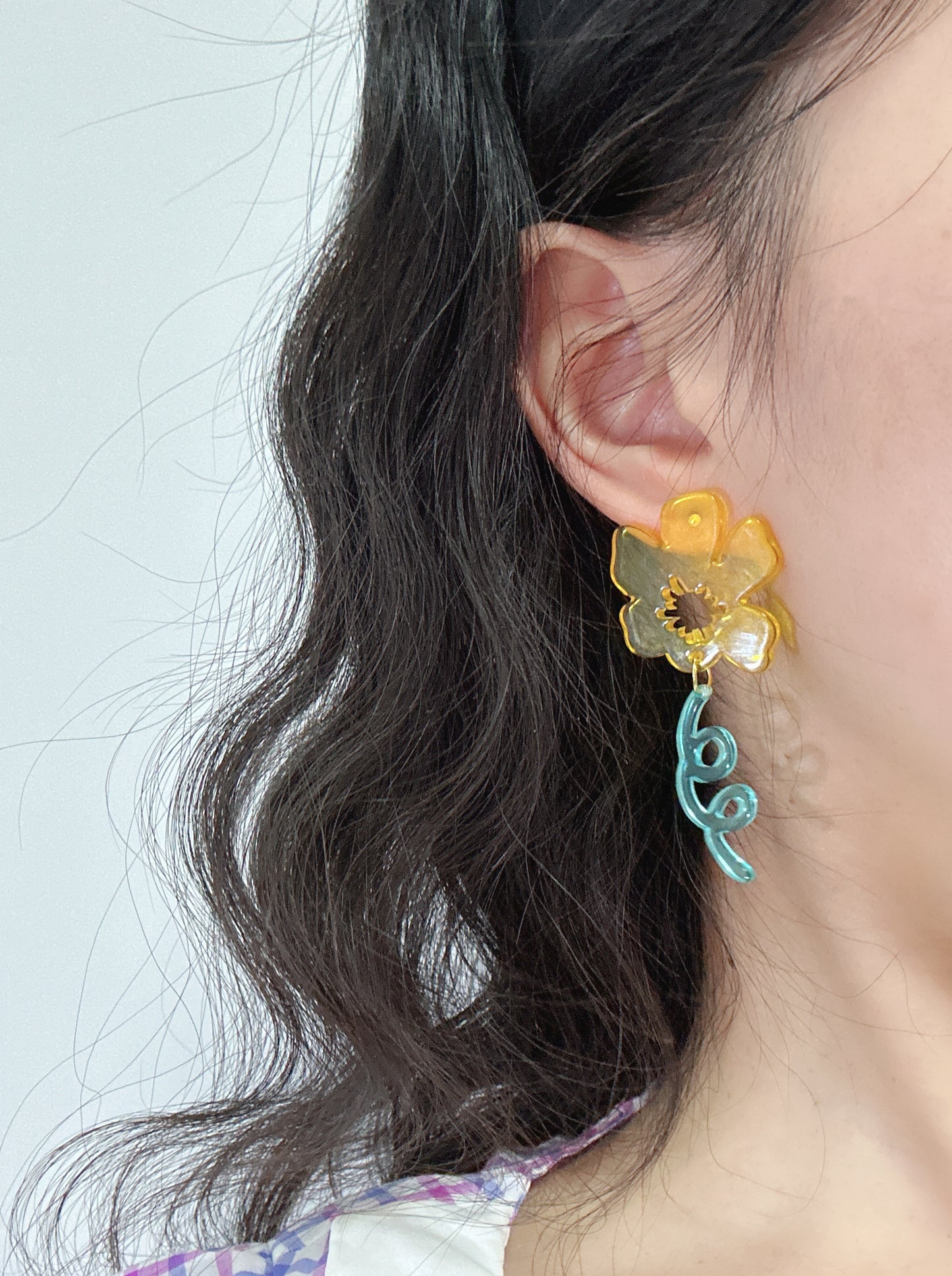 Yellow and Pink Mismatch Acrylic Flower Earrings