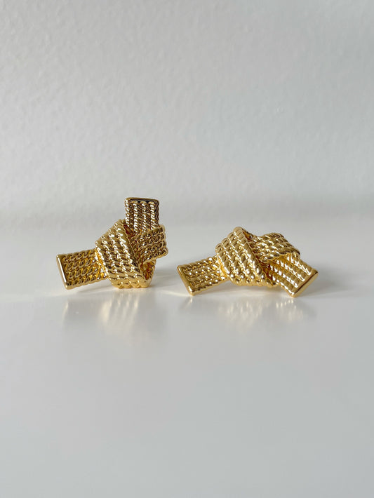Golden Textured Knot Stud Earrings