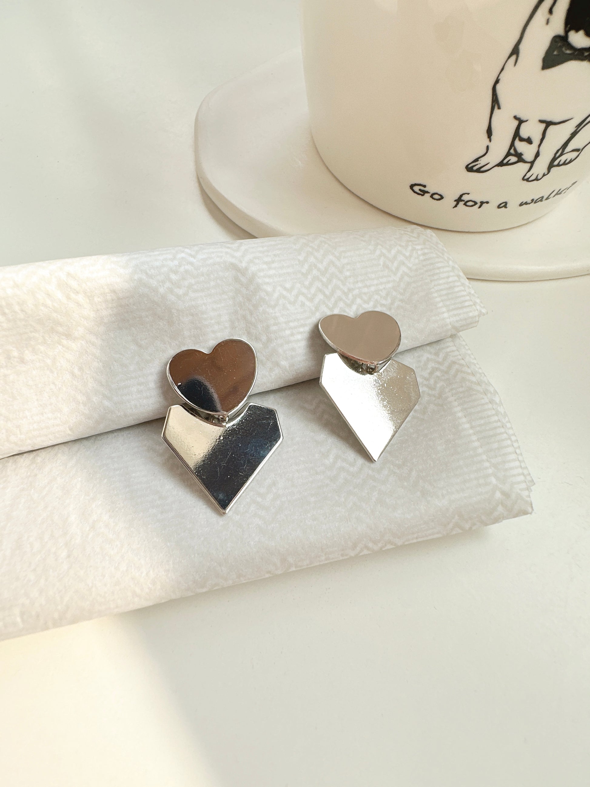 Silver Double Heart Clip On Earrings