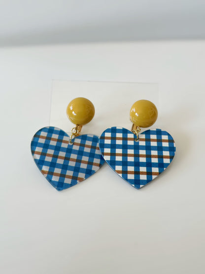 Acrylic Grid Clip On Earrings Blue Heart