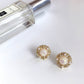 Golden Round Pearlised White Opal Stud Earrings