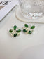 Green and White Beaded Flower Stud Earrings