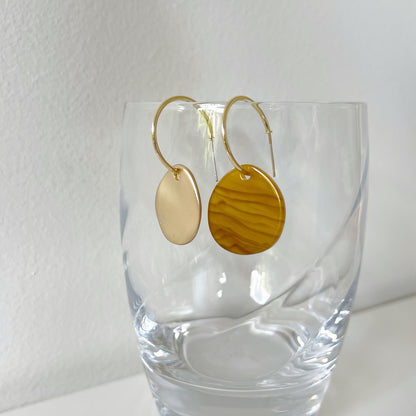 Golden Matte Disc Mismatch Drop Earrings