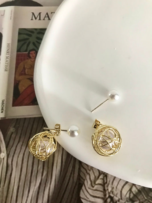 Golden Pearlised Twine Metal Drop Earrings