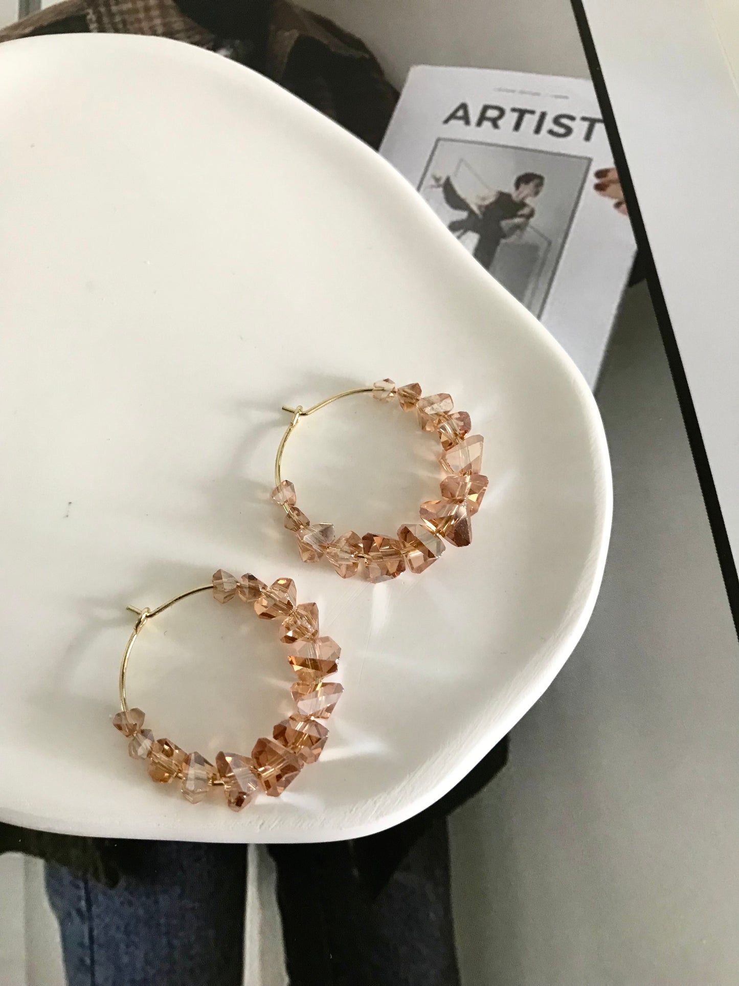 Light Brown Multi Crystal Hoop Earrings