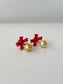 Red Bow and Bell Clip On Earrings
