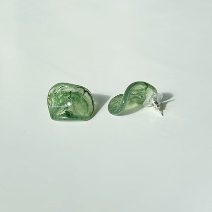 Acrylic Green Jade Look Large Chip Stud Earrings