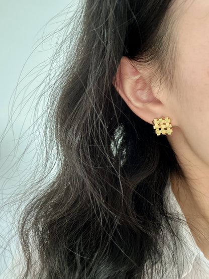 Golden Square Textured Stud Earrings